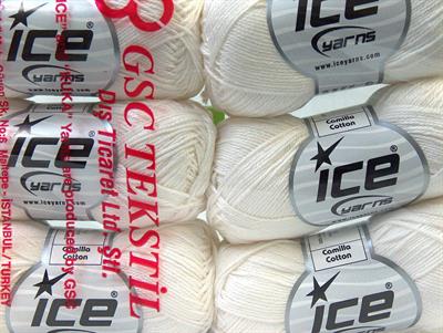 Lot of 6 Skeins Ice Yarns CAMILLA COTTON (100% Mercerized Cotton) Yarn White