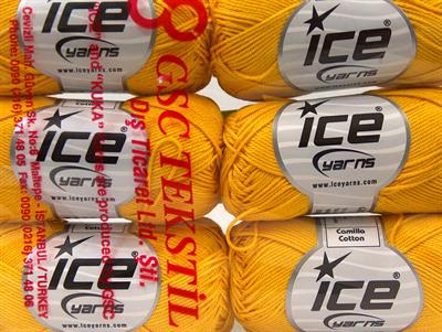 Lot of 6 Skeins Ice Yarns CAMILLA COTTON (100% Mercerized Cotton) Yarn Yellow