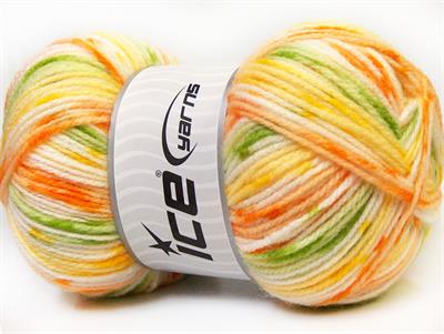 4x100gr. CANDY BABY Akrilik Yeşil, Beyaz, Turuncu, Sarı Kışlık, Bebe, Batik Desenli, 100% Akrilik , Akrilik