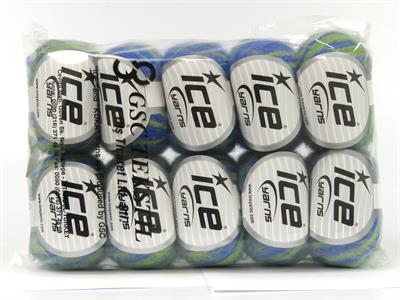 Lot of 10 Skeins Ice Yarns CARESS BABY ALPACA COLOR (30% Baby Alpaca 31% Extrafine Merino Wool) Yarn Green Shades Blue