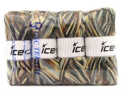 4x100gr. CARNIVAL Yün, Premium Akrilik Siyah, Krem, Kahverengi Tonları, Gri Tonları Kışlık, Yün, Batik Desenli, Kalın, Akrilik