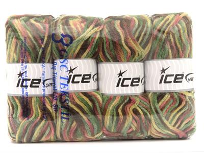 4x100gr. CARNIVAL Yün, Premium Akrilik Krem, Kahverengi Tonları, Yeşil Tonları Kışlık, Yün, Batik Desenli, Kalın, Akrilik