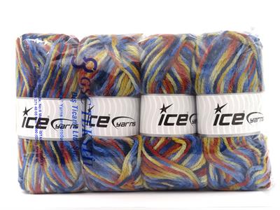 4x100gr. CARNIVAL Yün, Premium Akrilik Krem, Altın, Bakır, Mavi Tonları Kışlık, Yün, Batik Desenli, Kalın, Akrilik