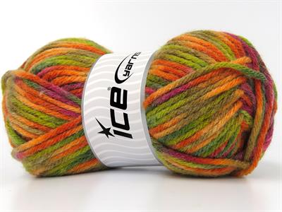 4x100gr. CARNIVAL Yün, Premium Akrilik Fuşya, Yeşil Tonları, Altın tonları Kışlık, Yün, Batik Desenli, Kalın, Akrilik