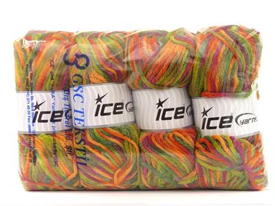 4x100gr. CARNIVAL Yün, Premium Akrilik Fuşya, Yeşil Tonları, Altın tonları Kışlık, Yün, Batik Desenli, Kalın, Akrilik