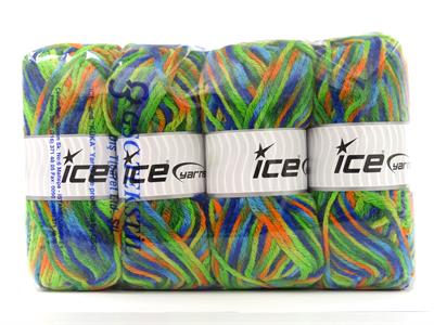 4x100gr. CARNIVAL Yün, Premium Akrilik Altın, Yeşil Tonları, Mavi Tonları Kışlık, Yün, Batik Desenli, Kalın, Akrilik