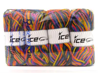 4x100gr. CARNIVAL Yün, Premium Akrilik Pembe, Mavi, Mor, Turuncu, Sarı, Koyu yeşil Kışlık, Yün, Batik Desenli, Kalın, Akrilik