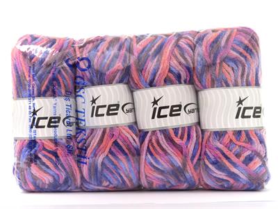 4x100gr. CARNIVAL Yün, Premium Akrilik Pembe, Somon, Mor Tonları Kışlık, Yün, Batik Desenli, Kalın, Akrilik