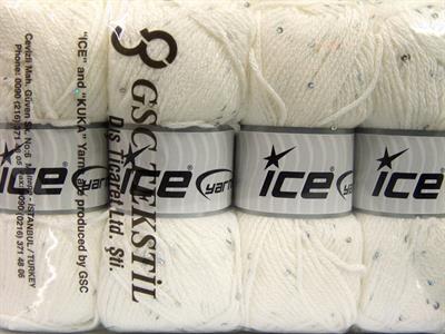 4x100gr. CHAIN PAILLETTE Akrilik Beyaz Boncuklu Pullu, Worsted
