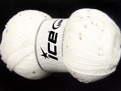 4x100gr. CHAIN PAILLETTE Akrilik Beyaz Boncuklu Pullu, Worsted