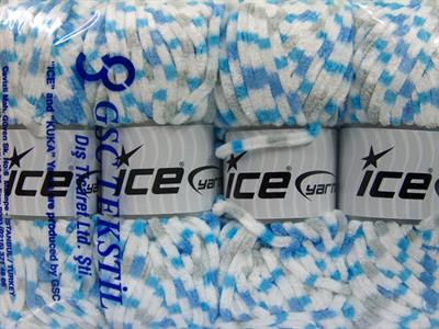 Lot of 4 x 100gr Skeins Ice Yarns CHENILLE BABY COLORS (100% MicroFiber) Yarn Blue Light Grey White