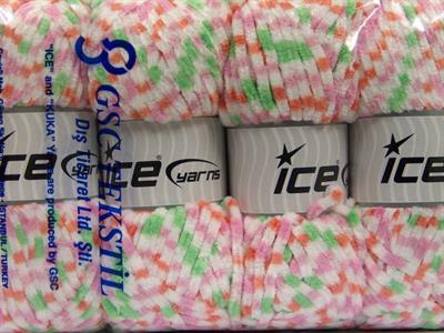 Lot of 4 x 100gr Skeins Ice Yarns CHENILLE BABY COLORS (100% MicroFiber) Yarn White Pink Orange Green
