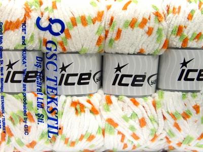 Lot of 4 x 100gr Skeins Ice Yarns CHENILLE BABY COLORS (100% MicroFiber) Yarn White Green Orange