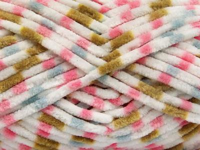 Lot of 4 x 100gr Skeins Ice Yarns CHENILLE BABY COLORS (100% MicroFiber) Yarn White Olive Green Blue Pink
