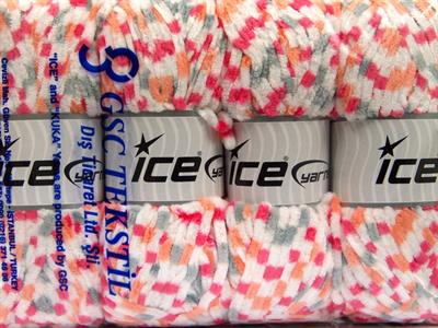 Lot of 4 x 100gr Skeins Ice Yarns CHENILLE BABY COLORS (100% MicroFiber) Yarn White Pink Grey Orange