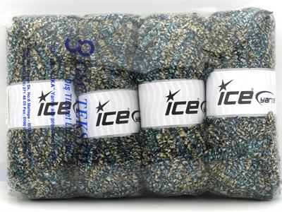 Lot of 4 x 100gr Skeins Ice Yarns CHENILLE SAFARI (100% MicroFiber) Yarn Turquoise White Grey Green Shades