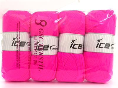 4x100gr. CLASSIC DK Akrilik Neon Pembe Kışlık, Düz iplikler, 100% Akrilik