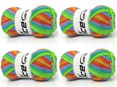 4x100gr. COTTON MAGIC Pamuk Gökkuşağı Bebe, Yazlık İplikler, Pamuk, Batik Desenli, %100 Pamuk