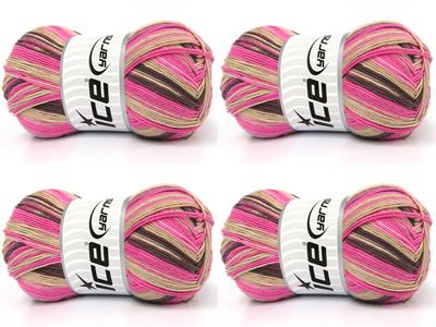 4x100gr. COTTON MAGIC Pamuk Pembe tonları Bebe, Yazlık İplikler, Pamuk, Batik Desenli, %100 Pamuk