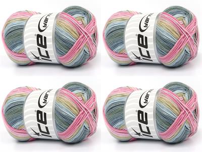 4x100gr. COTTON MAGIC Pamuk Pembe tonları, Mavi Tonları, Açık Kamel, Gri Tonları Bebe, Yazlık İplikler, Pamuk, Batik Desenli, %100 Pamuk