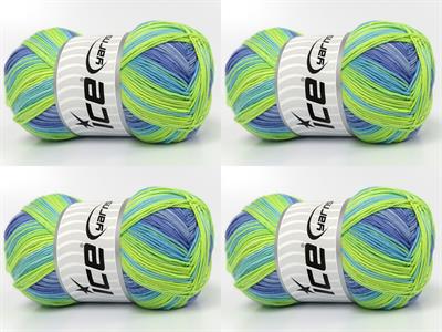 4x100gr. COTTON MAGIC Pamuk Turkuaz, Yeşil Tonları, Leylak Tonları Bebe, Yazlık İplikler, Pamuk, Batik Desenli, %100 Pamuk