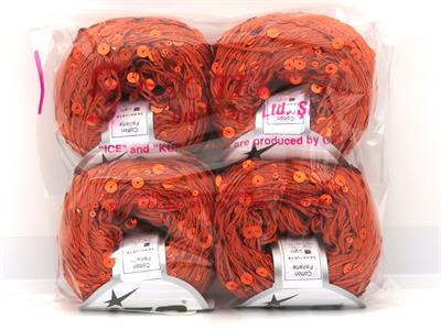 4x50gr. COTTON PAILLETTE Pamuk Koyu Turuncu Metalik Simli, Yazlık İplikler, Pamuk, Boncuklu Pullu