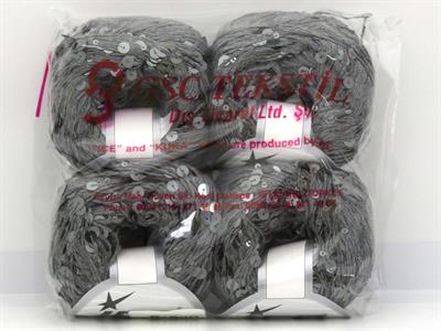 4x50gr. COTTON PAILLETTE Pamuk Gri Metalik Simli, Yazlık İplikler, Pamuk, Boncuklu Pullu