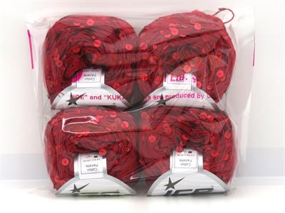 4x50gr. COTTON PAILLETTE Pamuk Kırmızı Metalik Simli, Yazlık İplikler, Pamuk, Boncuklu Pullu