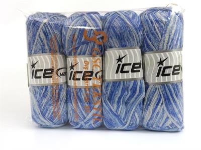 Lot of 4 x 100gr Skeins Ice Yarns COTTON SPLASH (100% Cotton) Yarn Blue Shades
