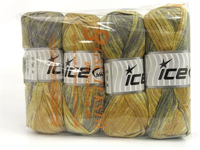 Lot of 4 x 100gr Skeins Ice Yarns COTTON SPLASH (100% Cotton) Yarn Brown Shades Grey Shades