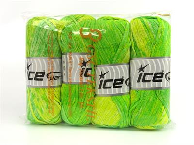 Lot of 4 x 100gr Skeins Ice Yarns COTTON SPLASH (100% Cotton) Yarn Green Shades Yellow Shades