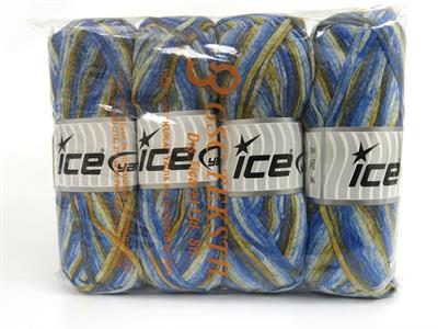 Lot of 4 x 100gr Skeins Ice Yarns COTTON SPLASH (100% Cotton) Yarn Blue Shades Gold Grey