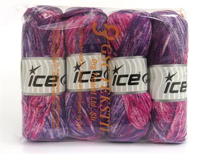 Lot of 4 x 100gr Skeins Ice Yarns COTTON SPLASH (100% Cotton) Yarn Purple Shades Pink Shades
