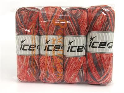 Lot of 4 x 100gr Skeins Ice Yarns COTTON SPLASH (100% Cotton) Yarn Salmon Shades Turquoise Grey
