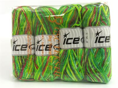 Lot of 4 x 100gr Skeins Ice Yarns COTTON SPLASH (100% Cotton) Yarn Green Shades Yellow Copper