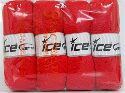 4x100gr. COTTONAC FINE Pamuk, Akrilik Kırmızı Yazlık İplikler, Pamuk