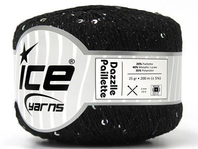 6x25gr. DAZZLE PAILLETTE Metalik Simli Siyah Metalik Simli, Yazlık İplikler, Boncuklu Pullu