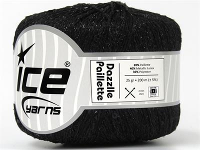 6x25gr. DAZZLE PAILLETTE Metalik Simli Siyah Metalik Simli, Yazlık İplikler, Boncuklu Pullu