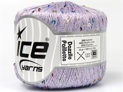 Lot of 6 Skeins Ice Yarns DAZZLE PAILLETTE (25% Paillette) Yarn Light Lilac Rainbow