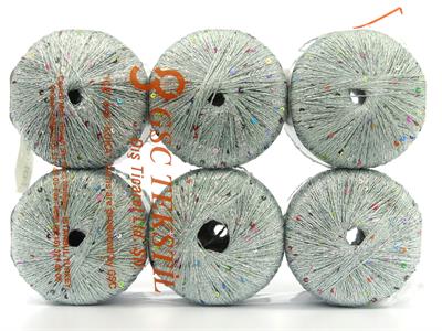6x25gr. DAZZLE PAILLETTE Metalik Simli Gökkuşağı, Açık Mint Yeşili Metalik Simli, Yazlık İplikler, Boncuklu Pullu