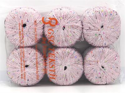 Lot of 6 Skeins Ice Yarns DAZZLE PAILLETTE (25% Paillette) Yarn Powder Pink Rainbow