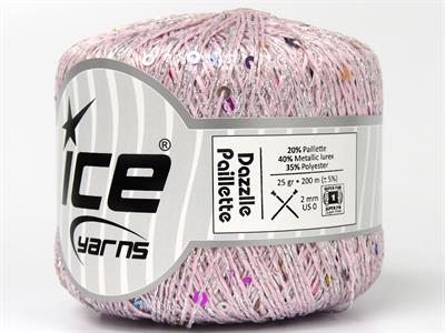 Lot of 6 Skeins Ice Yarns DAZZLE PAILLETTE (25% Paillette) Yarn Powder Pink Rainbow