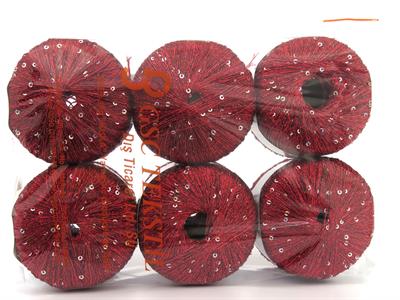 6x25gr. DAZZLE PAILLETTE Metalik Simli Kırmızı Metalik Simli, Yazlık İplikler, Boncuklu Pullu