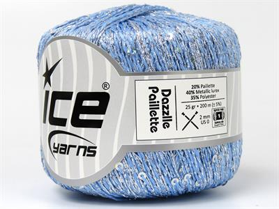 Lot of 6 Skeins Ice Yarns DAZZLE PAILLETTE (25% Paillette) Yarn Baby Blue Silver