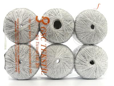 6x25gr. DAZZLE PAILLETTE Metalik Simli Gümüş Metalik Simli, Yazlık İplikler, Boncuklu Pullu