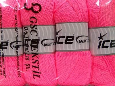 Lot of 4 x 100gr Skeins Ice Yarns DORA Hand Knitting Yarn Neon Pink