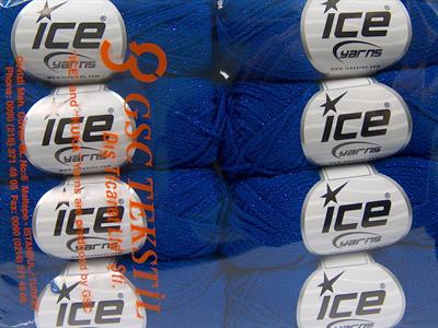 Lot of 8 Skeins Ice Yarns ELEGANT METALLIC COTTON (88% Cotton) Yarn Blue