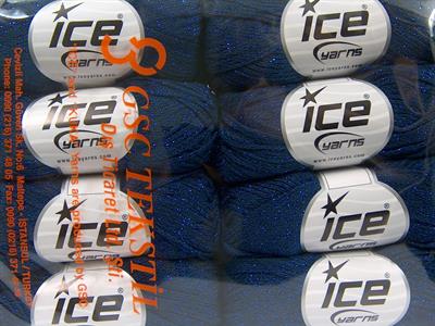 Lot of 8 Skeins Ice Yarns ELEGANT METALLIC COTTON (88% Cotton) Yarn Dark Navy