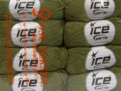 Lot of 8 Skeins Ice Yarns ELEGANT METALLIC COTTON (88% Cotton) Yarn Khaki