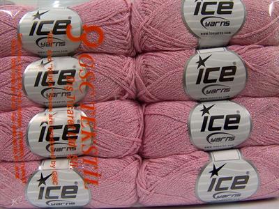 Lot of 8 Skeins Ice Yarns ELEGANT METALLIC COTTON (88% Cotton) Yarn Light Pink